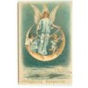 n°19732 - Fröhliche Weihnachten - Ange gardien et deux anges décorant un croissant de lune avec une guirlande de fleurs