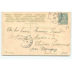 n°19736 - Carte Gaufrée - Joyeuses Pâques - Garçon près d'une hotte remplie d'oeuf, et de poussins