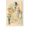 n°1098 - Carte Gaufrée - Angelot portier faisant descendre une femme en chapeau d'une voiture