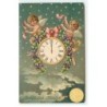 n°19749 - Carte Gaufrée - Fröhliches Neujahr - Anges près d'une horloge décorée de fleurs