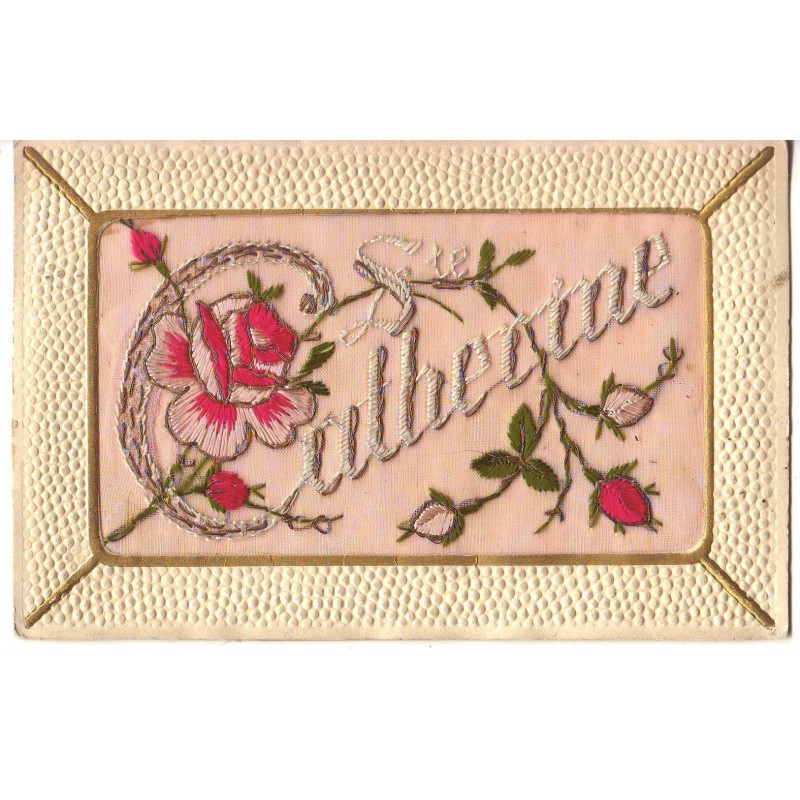 n°19752 - Carte Brodée - Prénom - Catherine - Roses