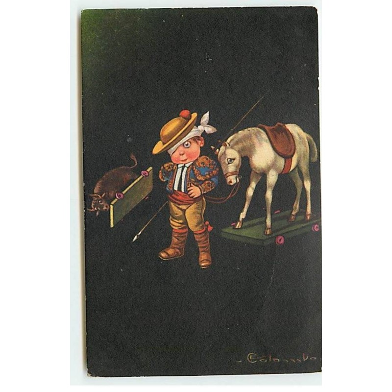 n°19760 - E. Colombo - Garçon habillé en toreador tirant un cheval en bois