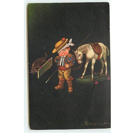 n°19760 - E. Colombo - Garçon habillé en toreador tirant un cheval en bois