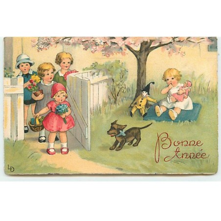 n°19762 - Lia Doring - Bonne Année - Enfants rendant vistite à une fillette - Teckel