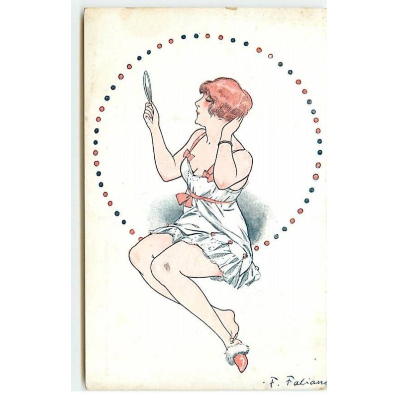 n°19768 - F. Fabiano - Pour être belle - série n°15-71 - Jeune femme en sous-vêtement se regardant dans le miroir