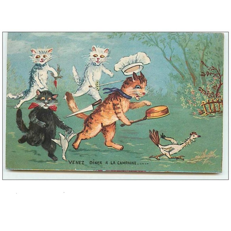 n°10984 - Carte Fantaisie - Chat - Style Boulanger - Venez diner à la Campagne
