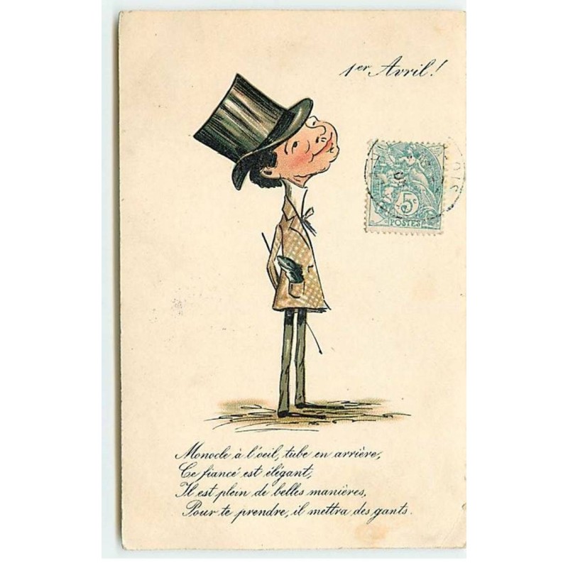 n°19779 - 1er Avril - Homme portant un haut de forme et un poisson dans la poche