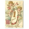 n°19780 - Carte Gaufrée - Heureuse Année - Anges avec des roses