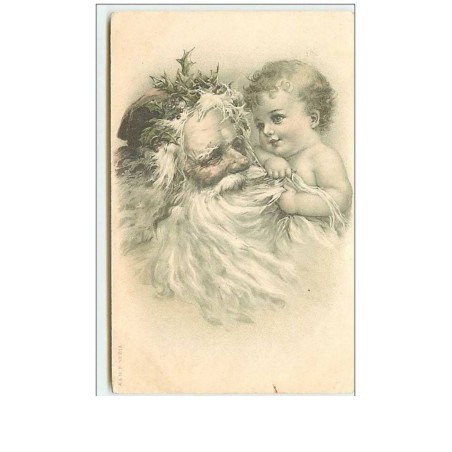 n°10986 - Carte Fantaisie - Père Noël et Bébé