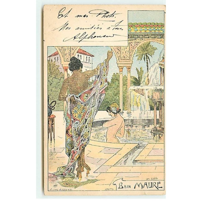 n°19807 - Lessieux - Bain Maure - Femmes, l'une dans le bain, une autre près du bain