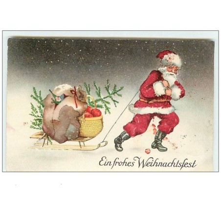 n°10988 - Carte Fantaisie - Père Noël tirant son traineau