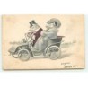 n°19824 - Couple de cochons habillés dans une voiture