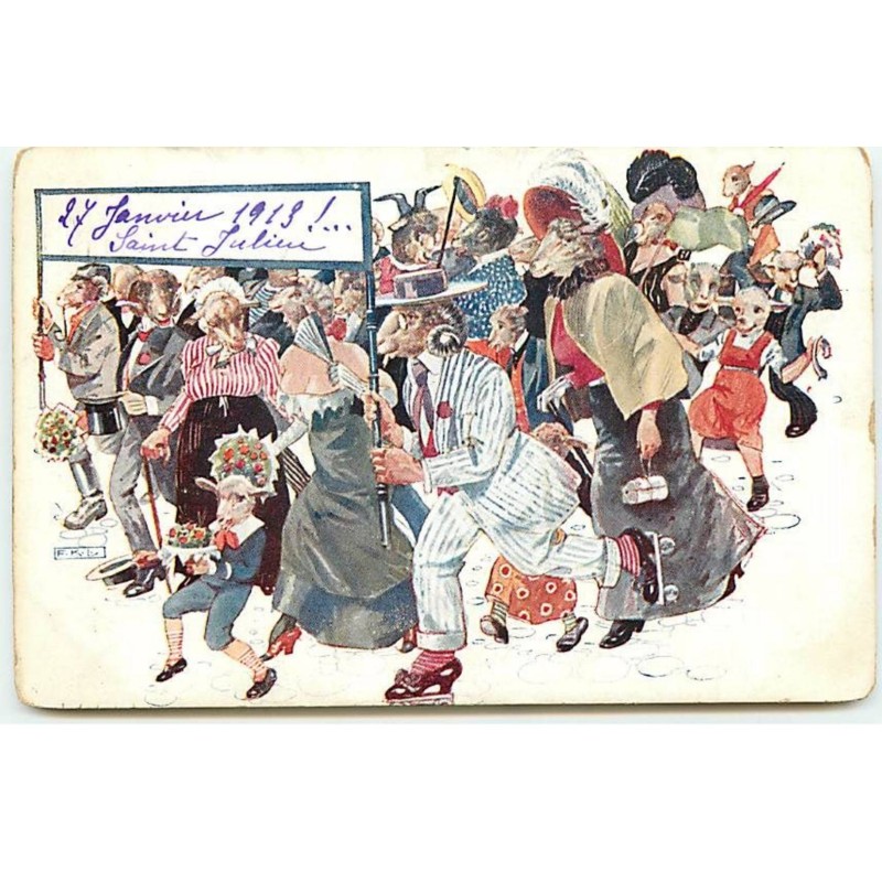 n°19825 - F.K.L. - Défilé de moutons Hbillés - Saint Julien