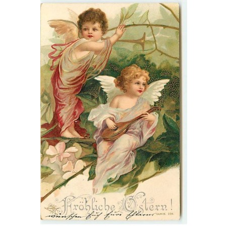 n°19831 - Clapsaddle -  Anges avec des instruments de musique sur des branches