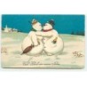 n°19843 - Style Baumgarten - Viel Glück zum Neuen Jahr - Couple de bonhomme de neige s'embrassant
