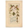 n°19852 - Carte Brodée - Je Porte Bonheur - Liseron et Trèfles