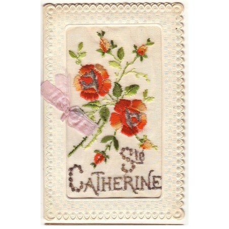 n°19853 - Carte Brodée - Sainte-Catherine - Roses