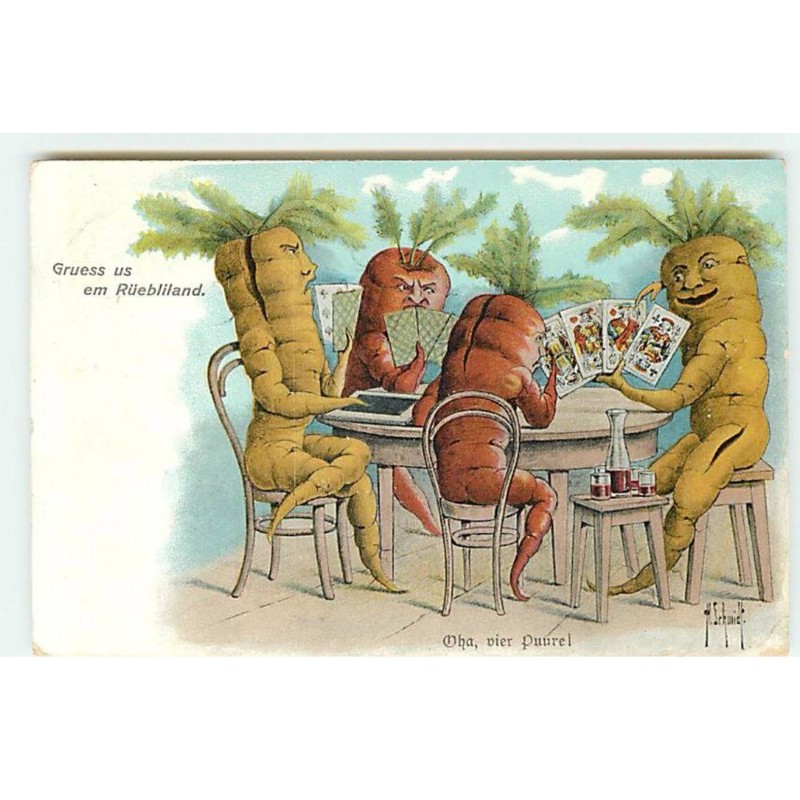 n°19860 - H. Schmidt - Gruess us em Rüebliland - Oha, vier Puure ! - Jeu de cartes - Surréalisme