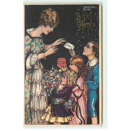 n°19862 - Adolfo Busi - Bonne Année - Enfants offrant des présents à une jeune femme