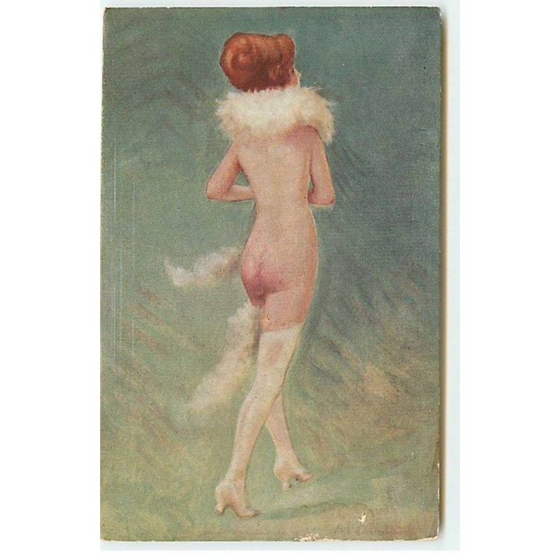 n°19864 - A. Penot - Le Boa Blanc - Femme nue de dos portant un boa
