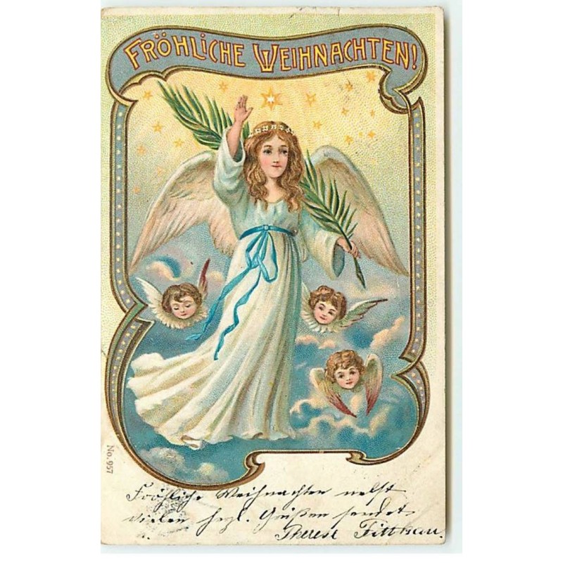 n°19873 - Fröhliche Weihnachten - Têtes d'anges autour d'un ange gardien