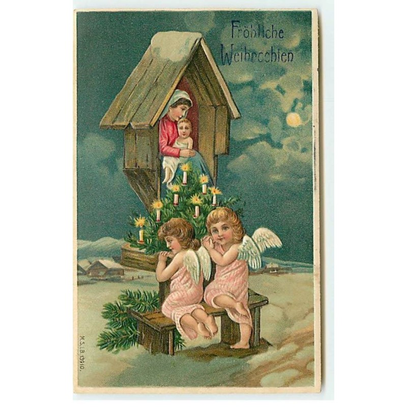 n°19876 - Carte Gaufrée - Fröhliche Weihnachten - Anges priant