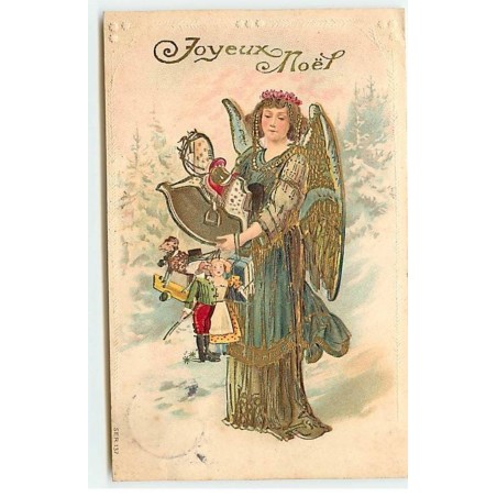 n°19878 - Carte Gaufrée - Joyeux Noël - Ange gardien apportant des jouets