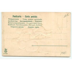 n°19885 - Carte Gaufrée - Prosit Neujahr ! - Garçons mettant un chapeau à un bonhomme de neige