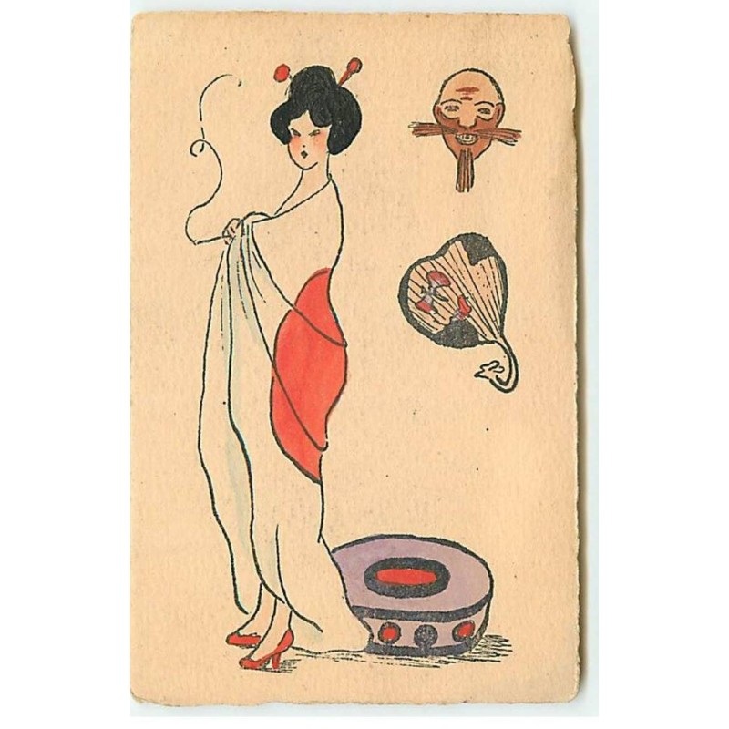 n°19896 - Jeune femme asiatique se couvrant dans un drapeau du Japon