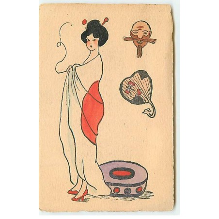 n°19896 - Jeune femme asiatique se couvrant dans un drapeau du Japon