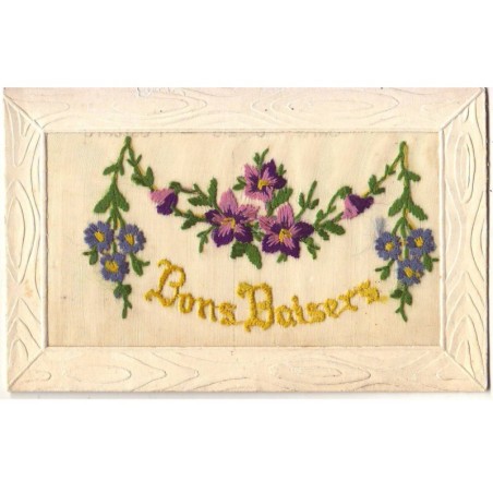 n°19902 - Carte Brodée - Bons Baisers - Fleurs