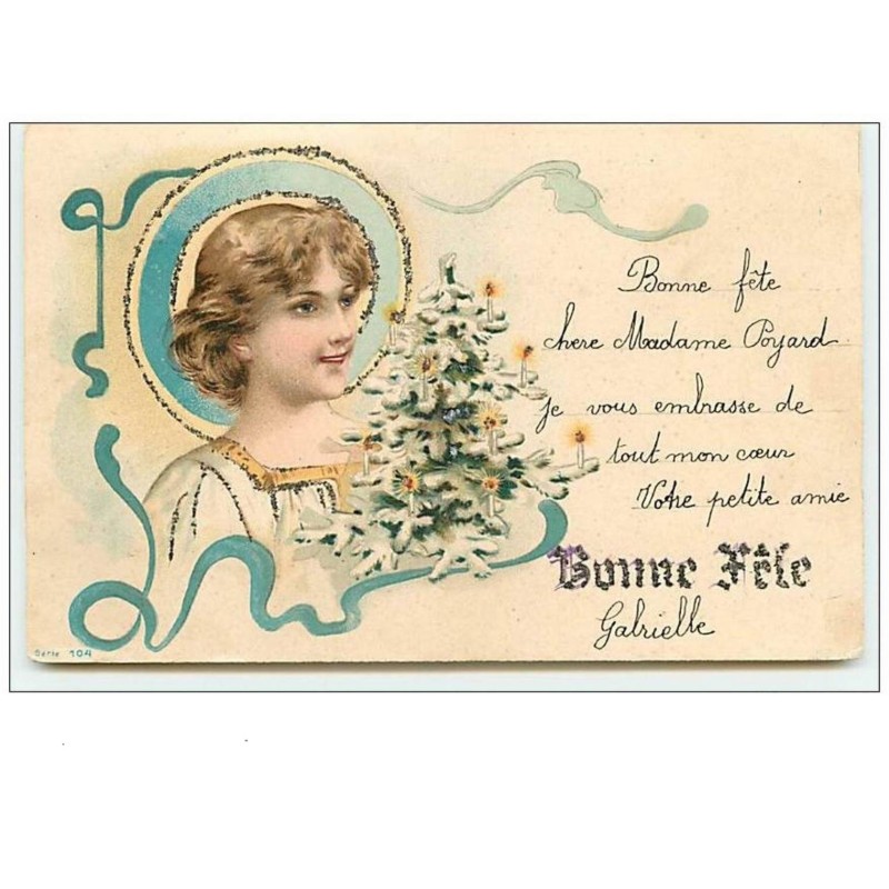 n°10997 - Carte Fantaisie - Bonne Fête - Femme et Sapin