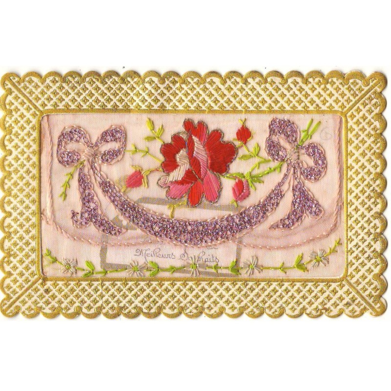 n°19903 - Carte Brodée avec rabat - Rose