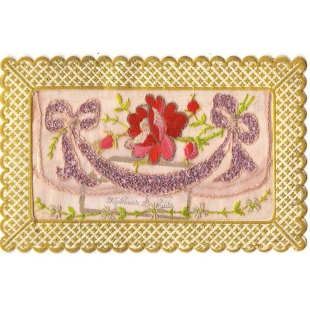 n°19903 - Carte Brodée avec rabat - Rose