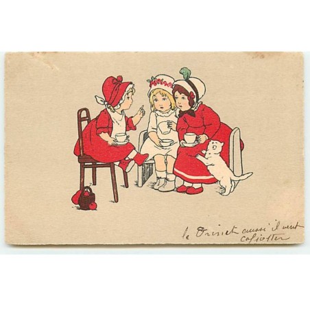 n°19908 - Style P. Ebner - Fillettes prenant le thé avec un chat