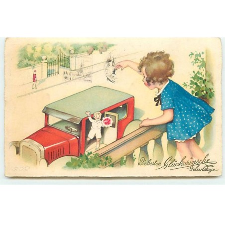 n°19910 - F. Baumgarten - Die besten Glückwünsche zum Geburtstage - Fillette saluant un garçon sortant de sa voiture