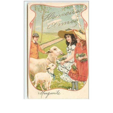 n°10998 - Carte Fantaisie - Heureuse Année - Fillettes et Moutons