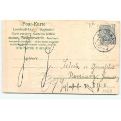 n°19929 - Carte Gaufrée - Prosit Neujahr - Bébé entouré de bouteilles de champagne dans un panier en osier