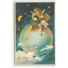 n°19932 - Ein frohes Neues Jahr - Angelot assis sur un globe terrestre