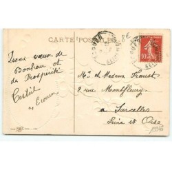 n°19940 - Carte Gaufrée - Clapsaddle - Bonne et Heureuse Année - Ange dans un médaillon, branche de houx