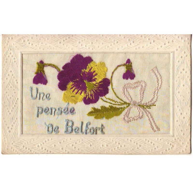 n°19952 - Carte Brodée - Une Pensée de Belfort - Fleurs