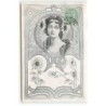 n°19961 - Art Nouveau - MJS - Portrait d'une femme portant des fleurs dans les cheveux, dans un médaillon