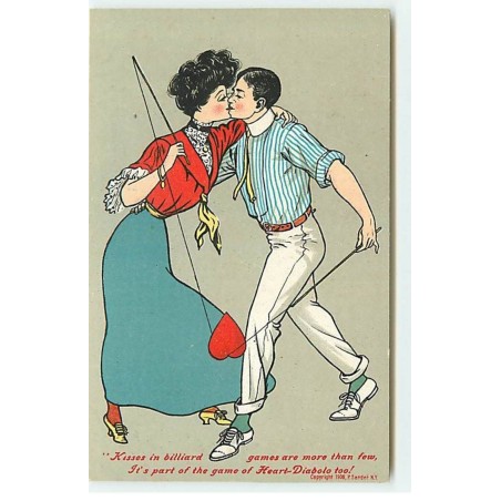 n°19964 - Kisses in billiard .... heart-Diabolo too - Couple jouant du diabolo avec un coeur