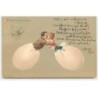 n°19976 - Fröhliche Ostern - Couple s'embrassant, chacun sortant d'un oeuf