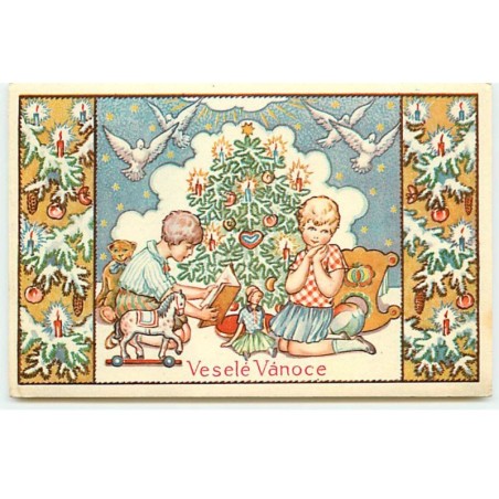 n°19988 - Veselé Vanoce - Enfants près d'un sapin et de jouets dont un ours en peluche (Teddy Bear)
