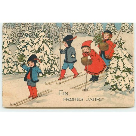 n°19990 - Style Ebner - Ein Frohes Jahr - Enfants sur des skis