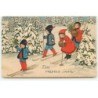 n°19990 - Style Ebner - Ein Frohes Jahr - Enfants sur des skis