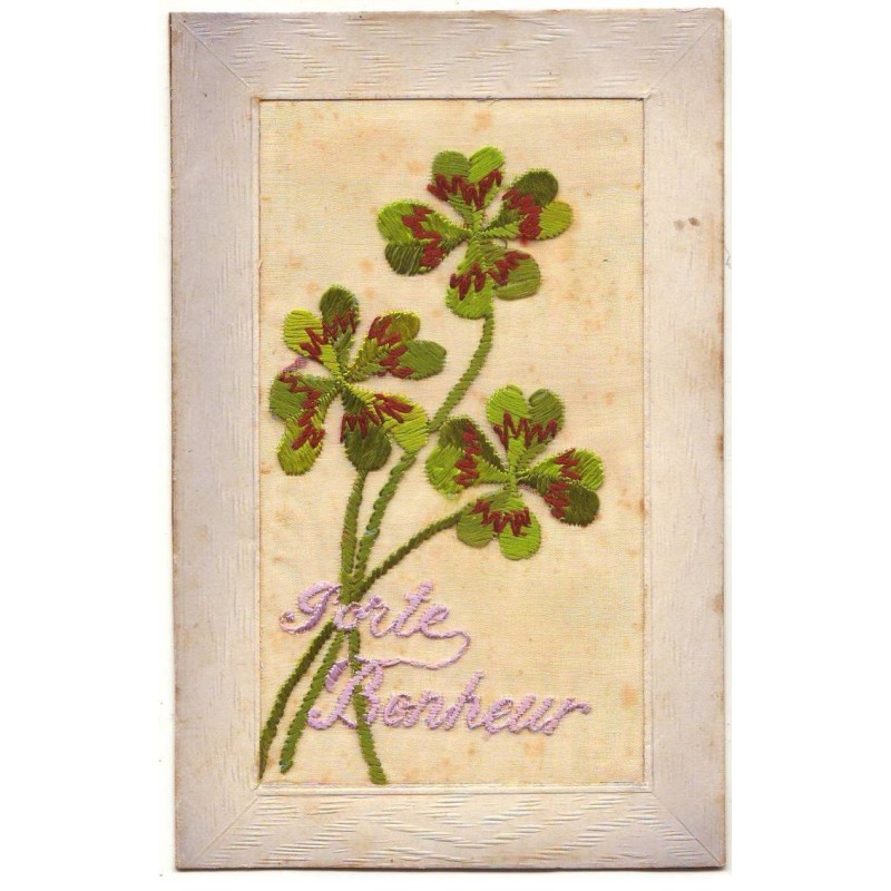 n°20104 - Carte Brodée - Porte Bonheur - Trèfles