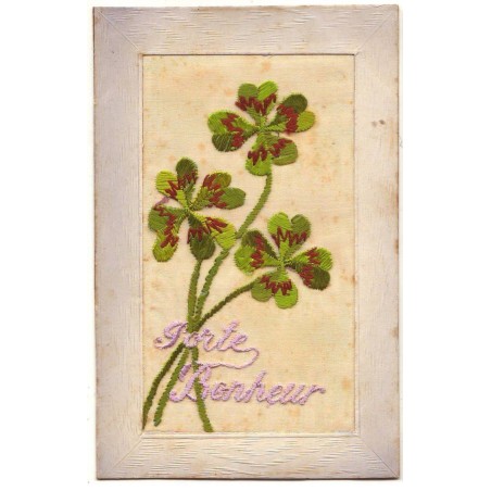 n°20104 - Carte Brodée - Porte Bonheur - Trèfles