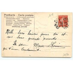 n°20170 - Carte Gaufrée - Joyeuses Pâques - Fillette dans une charrette rempli d'oeufs, tiré par des moutons